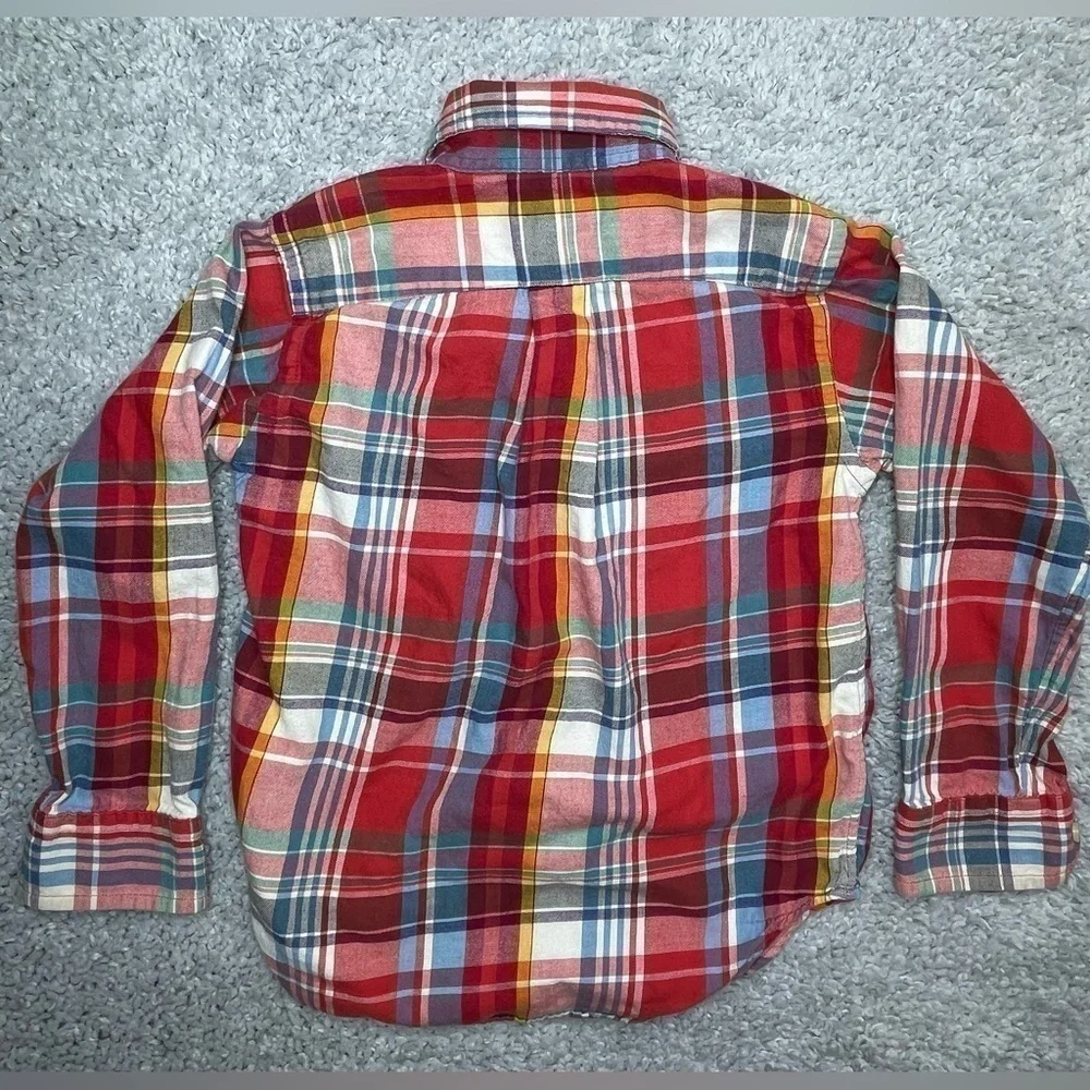Ralph Lauren Shirt Boys 4 Madras Plaid Long Sleeve Button Down Casual Blue Pony